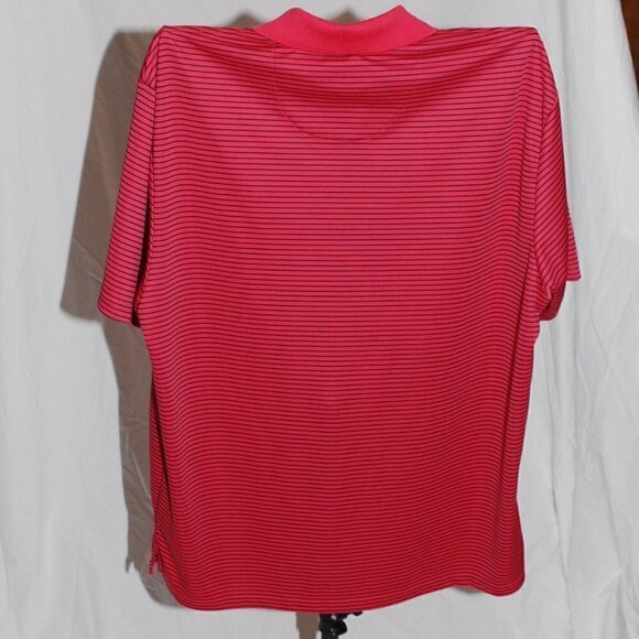 XL Golf PGA Tour Mens Shirt Polo Salmon Pink with Black Stripes Dri-wicking EUC - Picture 5 of 6